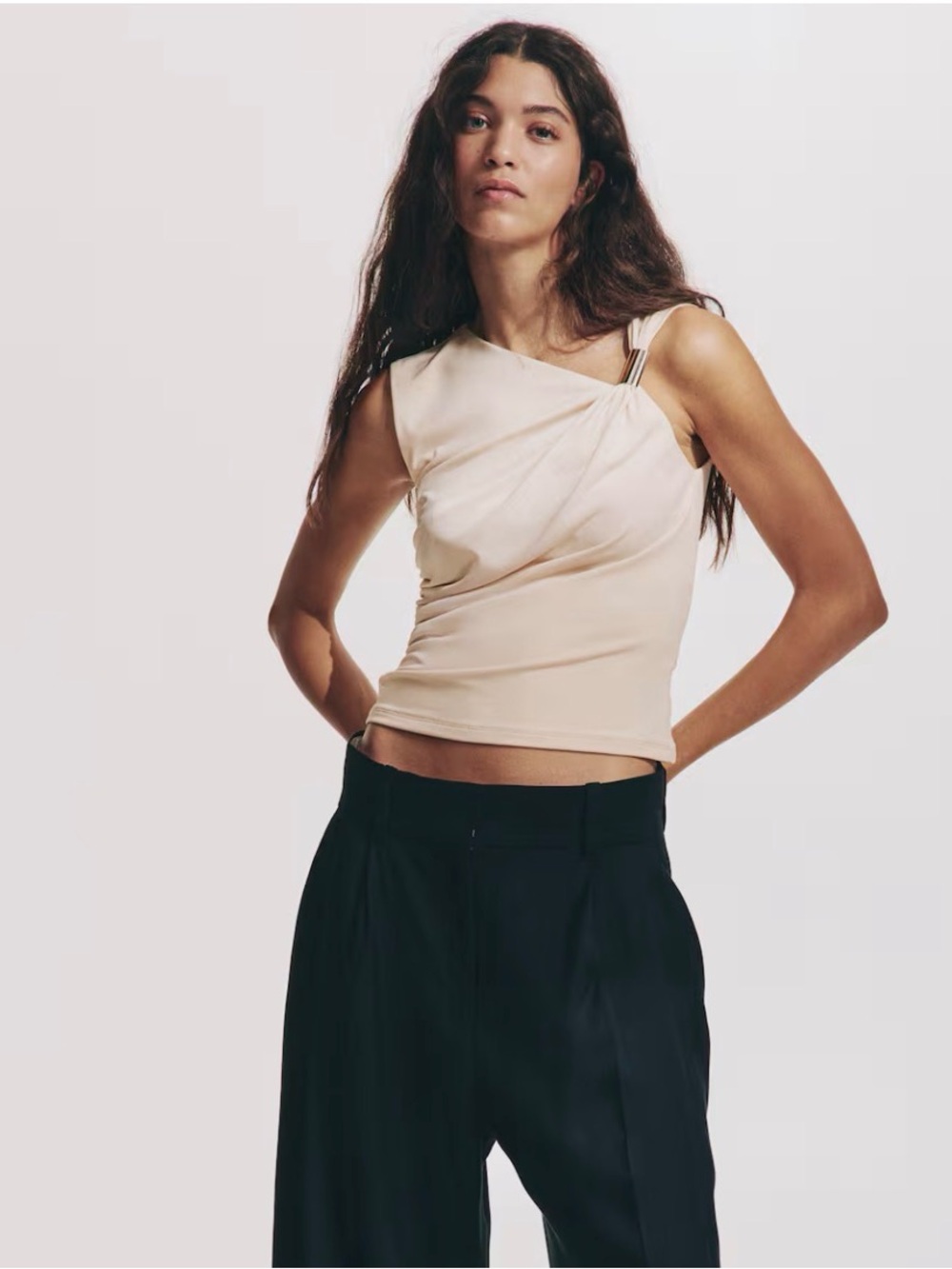 H&M Cream Asymmetric Draped Tank Top